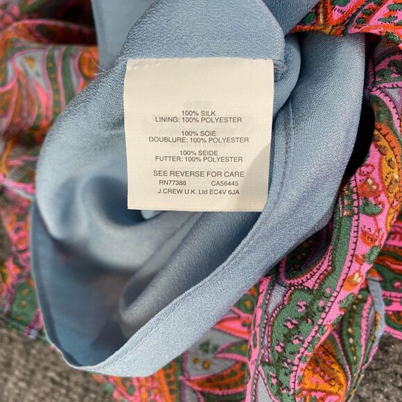 J Crew Dress Size 4 100% Silk Pink Blue Paisley Shift Ruffle Feminine Chic‎ Boho - Picture 9 of 11